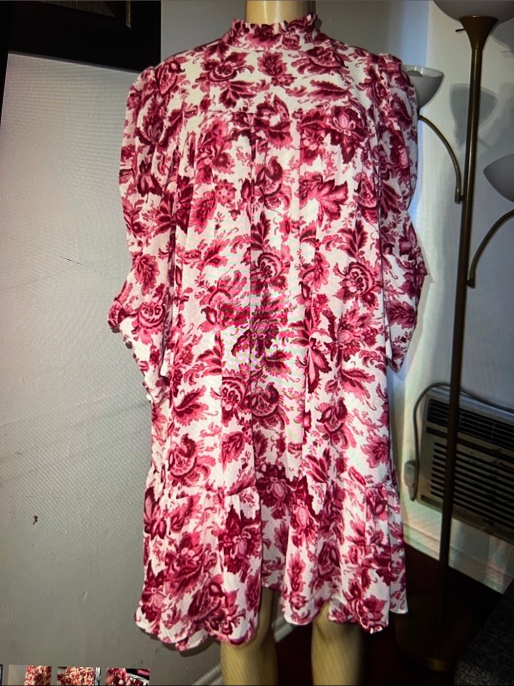 Boohoo Cream and Pink Floral High-Neck Mini Dress
